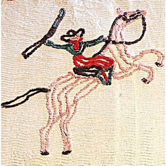 50s Vintage Buffalo Bill Twin Size Chenille Bedspread - Picture 3 of 11